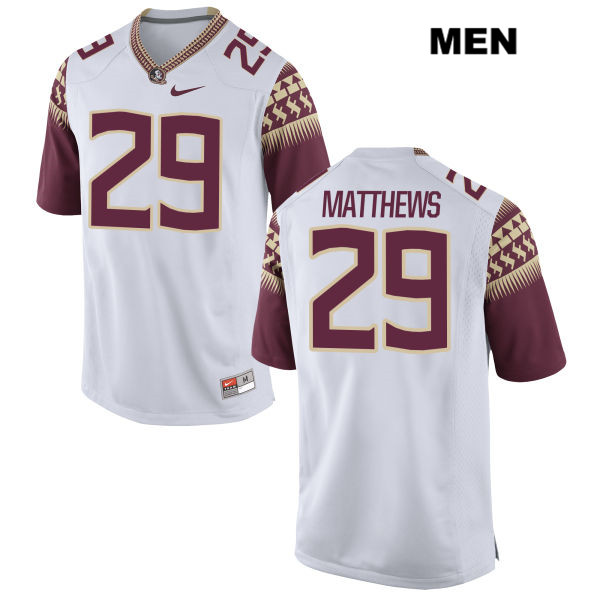 Men's NCAA Nike Florida State Seminoles #29 D.J. Matthews College White Stitched Authentic Football Jersey SPX7269TJ